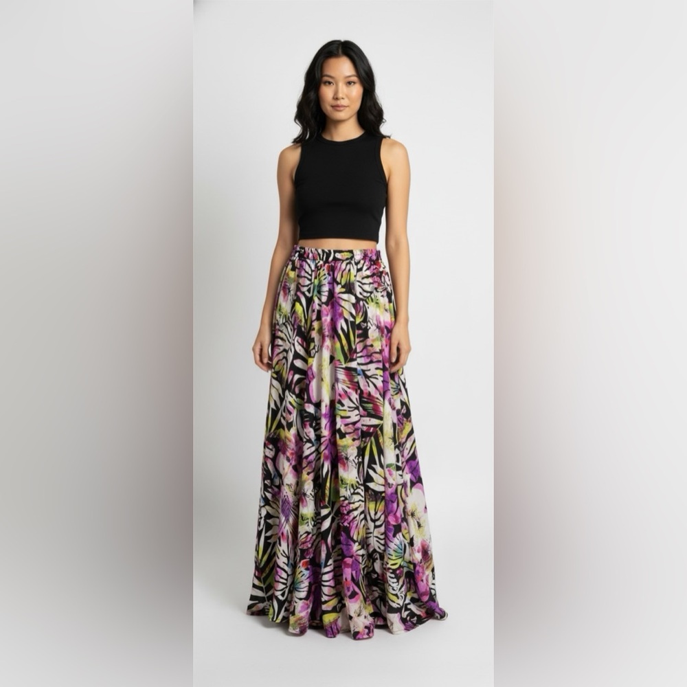 Tropical Print Maxi Skirt